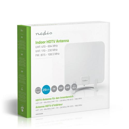 Nedis ANIR2502BK HDTV-Antenne voor Binnen | 0 - 25 km | Versterking 30 dB | FM / VHF / UHF | Wit