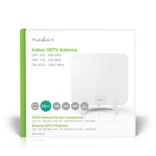 Nedis ANIR2502BK700 HDTV-Antenne voor Binnen | 0 - 25 km | Versterking 30 dB | FM / VHF / UHF | Wit