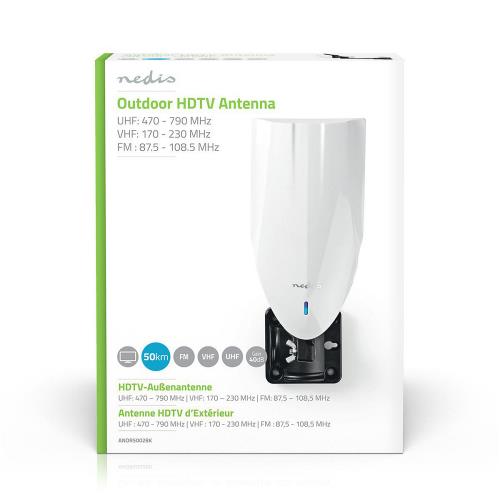 Nedis ANOR5002BK HDTV-Antenne voor Buiten | 0 - 50 km | Versterking 40 dB | FM / VHF / UHF | Wit