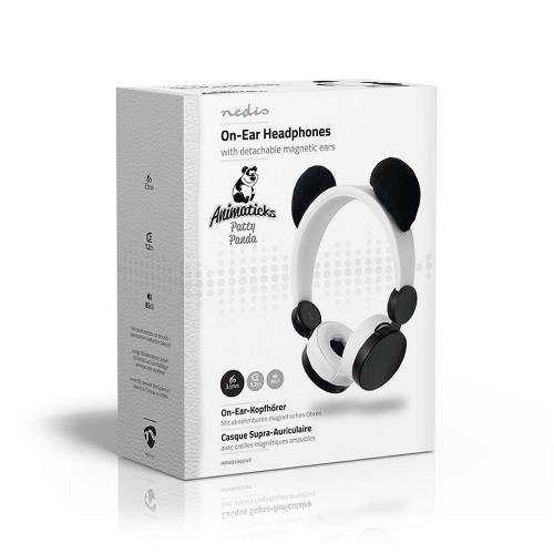 Nedis HPWD4000WT Bedrade hoofdtelefoon | 1,2 m Ronde Kabel | On-Ear | Afneembare Magnetische Oren | Patty Panda | Wit