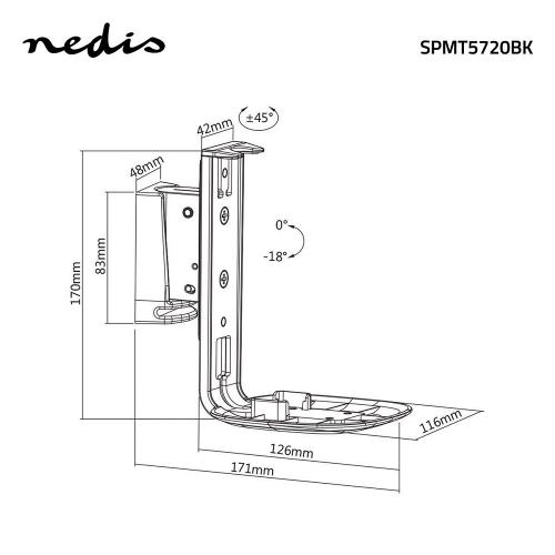 Nedis SPMT5720BK Muurbeugel voor Speaker | Sonos® OneT / Sonos® Play:1 | Tiltable and Rotatable | Max. 3 kg