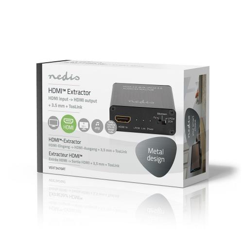 Nedis VEXT3470AT HDMIT Audio Extractor | Digital and Stereo - 1x HDMIT Input | 1x HDMIT Output + TosLink + 3.5 mm
