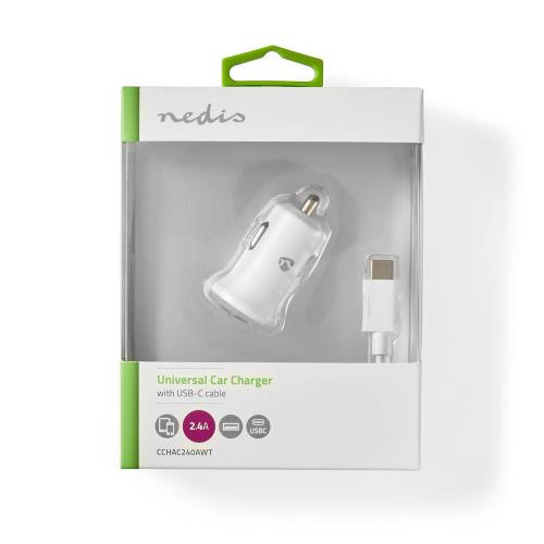 Nedis CCHAC240AWT Auto-oplader | 2,4 A | Losse Kabel | USB-CT | Wit