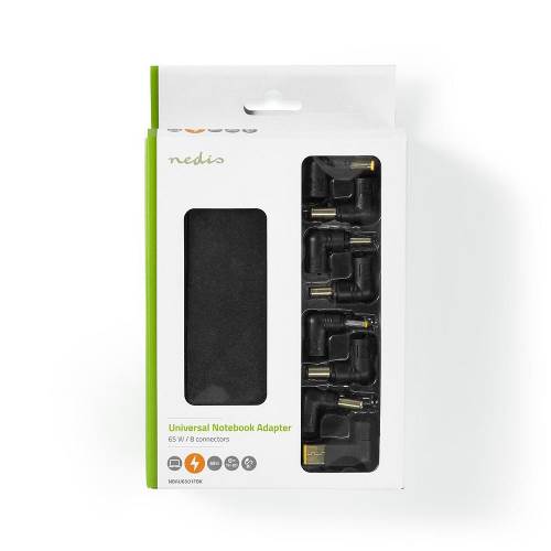 Nedis NBAU6501FBK Notebook-Adapter | Universeel 8 Connectoren | 65 W | Uitgang 15 V - 20 V / 4 A (Max.)