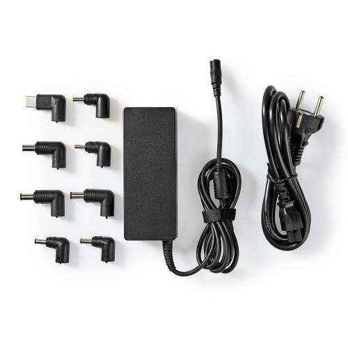 Nedis NBAU9001FBK Notebook-Adapter | Universeel 8 Connectoren | 90 W | Uitgang 15 V - 20 V / 6 A (Max.)