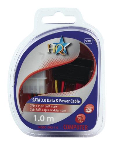 HQ HQSC-092-1.0 Standaard S-ATA 3.0 datakabel rood met power connector 1,00 m
