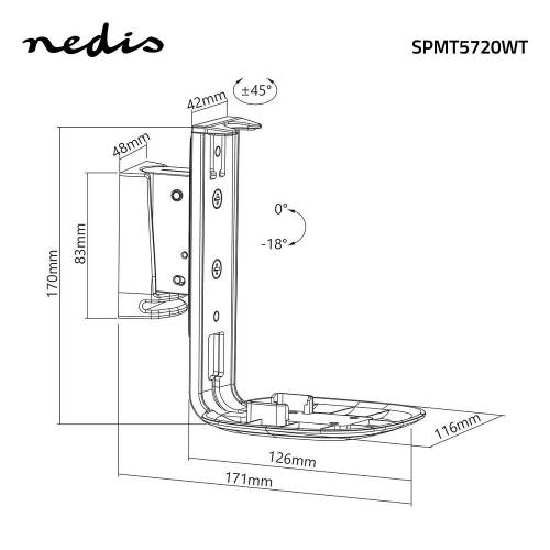 Nedis SPMT5720WT Muurbeugel voor Speakers | Voor Sonos® OneT / Sonos® Play:1 | Kantelbaar en Draaibaar | Max. 3 kg