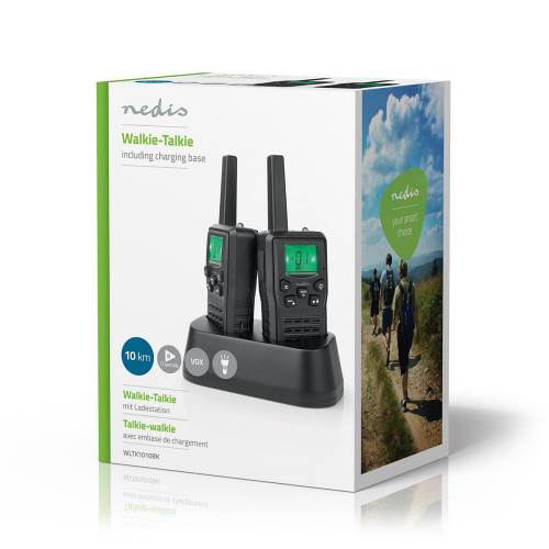 Nedis WLTK1010BK Walkie-Talkie | Range 10 km | 8 Channels | VOX | Charging Base | 2 Pieces | Black