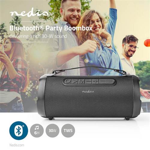 Nedis SPBB305BK Party-Boombox | 6 Uur Speeltijd | Bluetooth® | TWS | Draaglus | Zwart