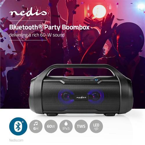 Nedis SPBB310BK Party-Boombox | 9 Uur Speeltijd | Bluetooth® | TWS | Party-Lichten | Zwart