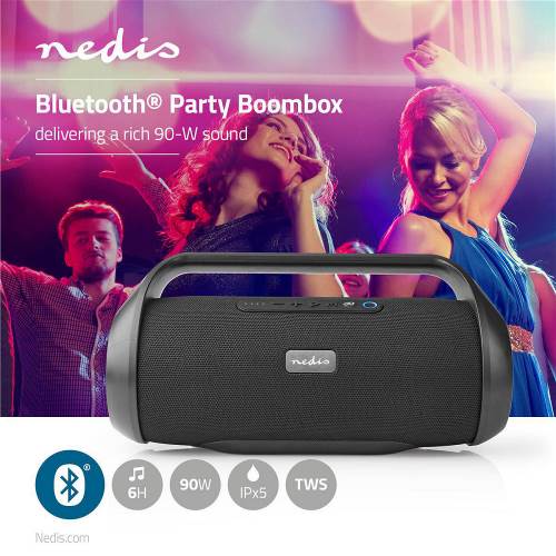 Nedis SPBB320BK Party-Boombox | 12 Uur Speeltijd | Bluetooth® | TWS | Handvat | Zwart