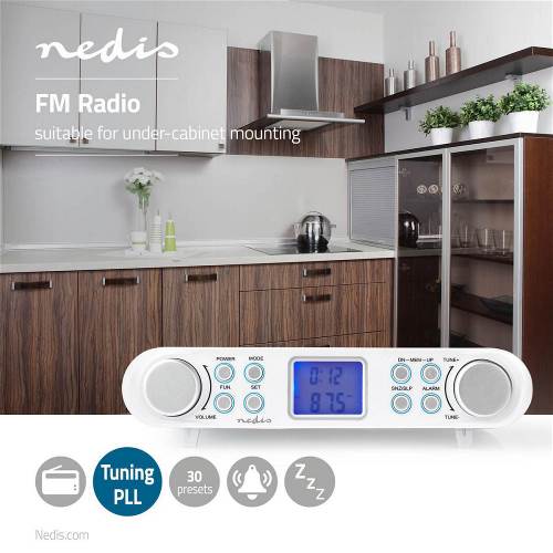 Nedis RDFM4000WT FM-Radio | Keukenradio Onderbouw | 30 Voorkeurstations | Display met Automatische Dimmer | Wit