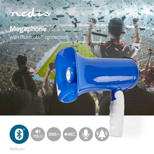 Nedis MEPH160BU Megafoon | Bluetooth® Draadloze Technologie | 115 dB | 300 m Bereik | Blauw / Wit