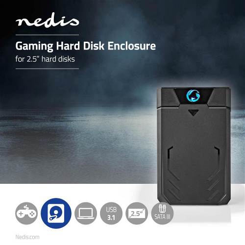 Nedis GHDDE25300BK Hardeschijfbehuizing Gaming | 2.5" | SATA II-Verbinding | USB 3.1 | 6 Gbps